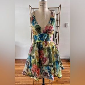 Nicole Miller floral print linen silk dress size 6